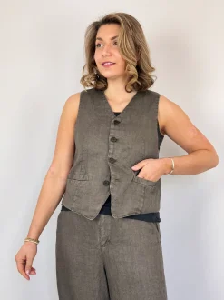 Pas De Calais 3323 Waistcoat Khaki/Grey