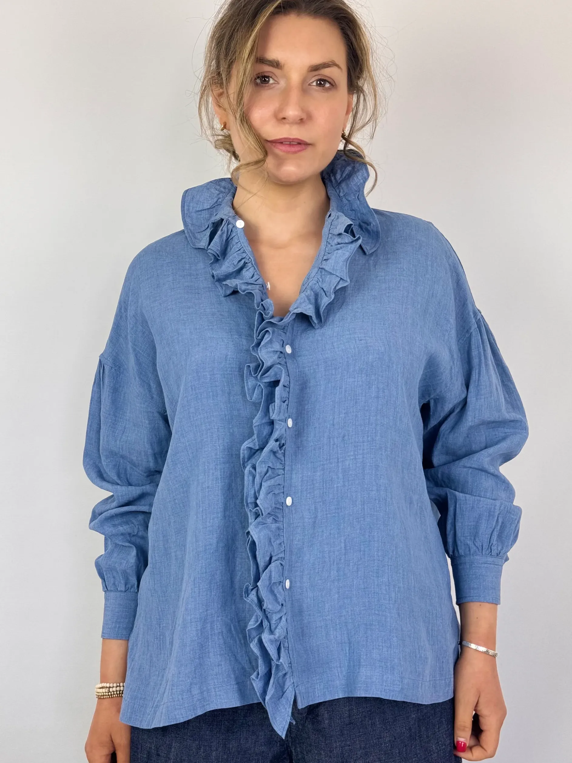 Toujours Ruffle Shirt Indigo Blue